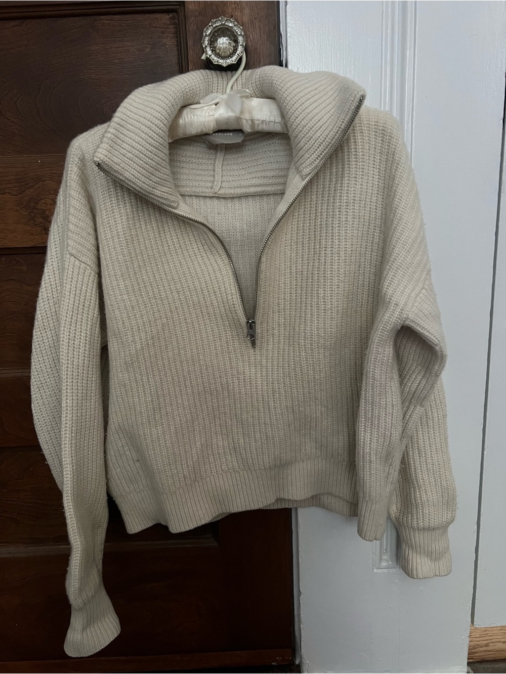 Half-Zip 100% Wool Ribbed Cozy Sweater - Cream